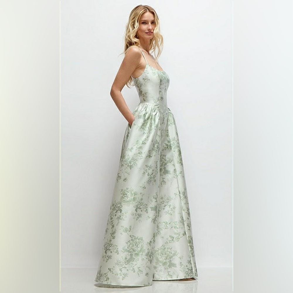 Dessy Collection Pale Green Floral Maxi Dress